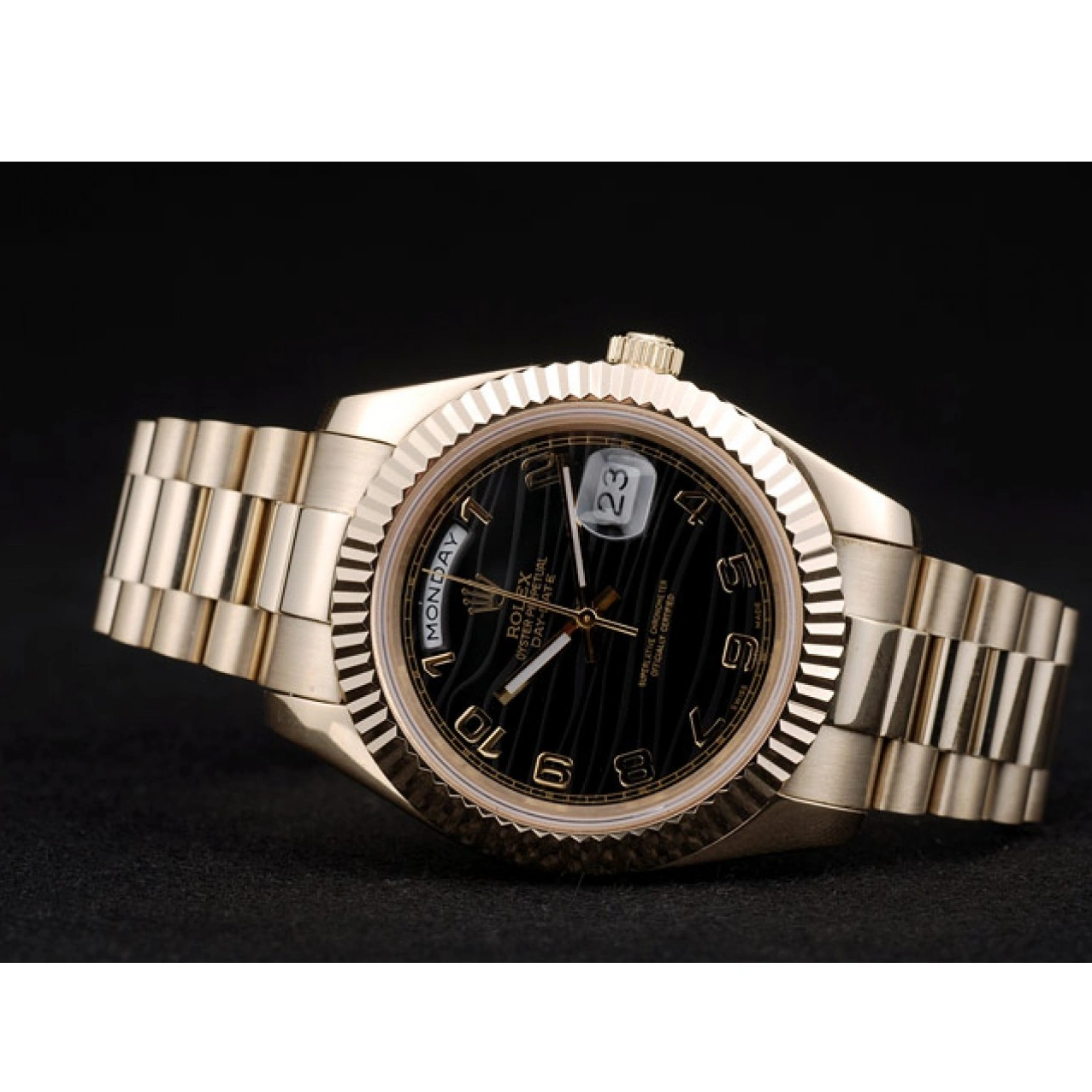 Aaa fake watches Dial 41980 Stainless Patterned Rolex Steel Strap DayDate Gold Black 1028